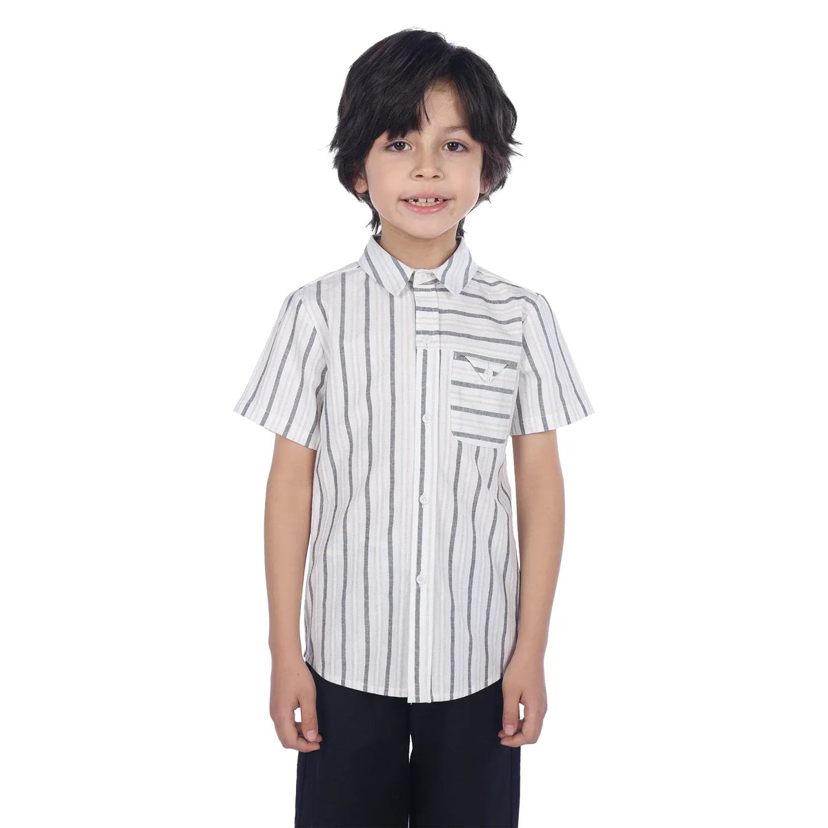 Grey Striped Classic Shirt For Boys Image