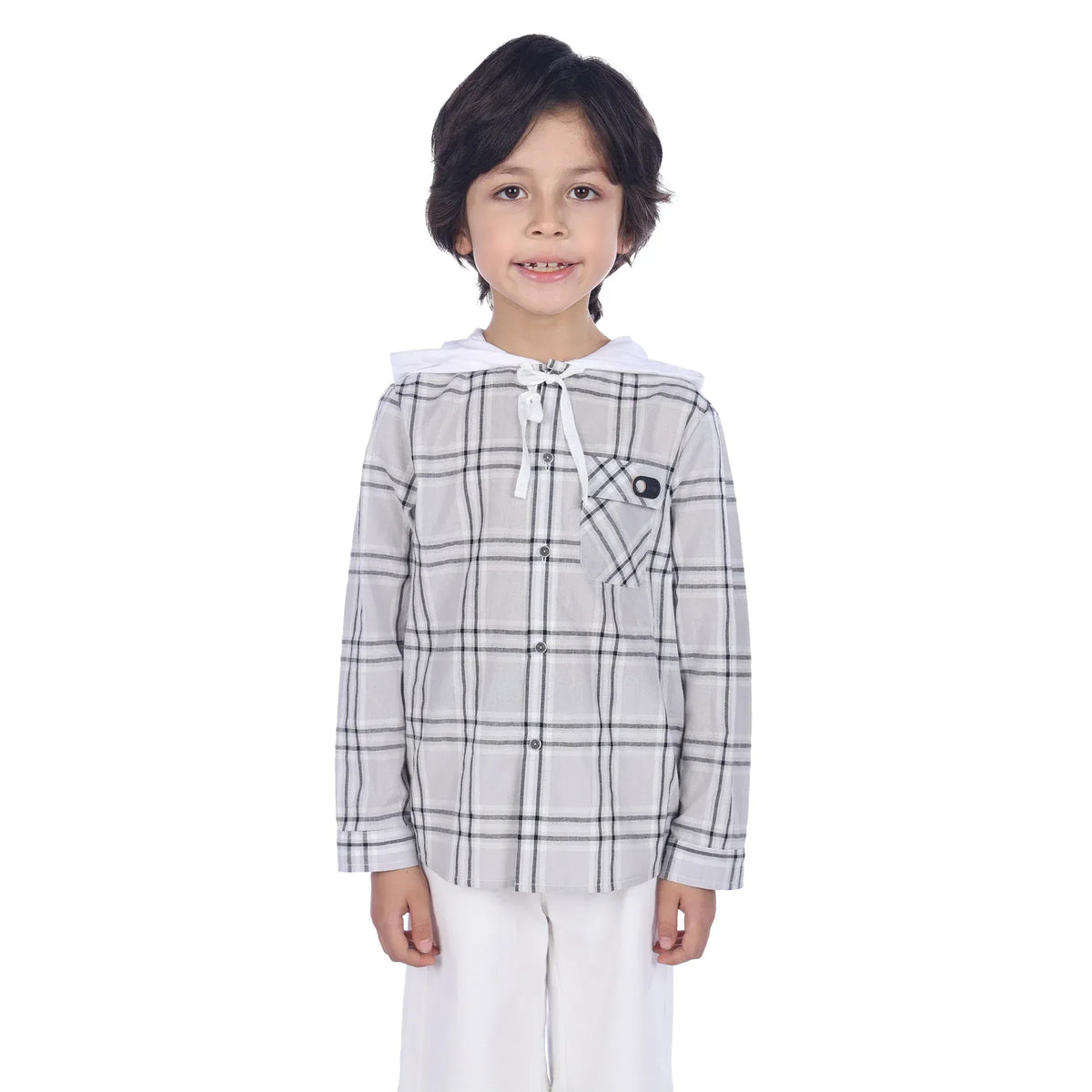 Grey Checked Classic Shirt For Boys Image