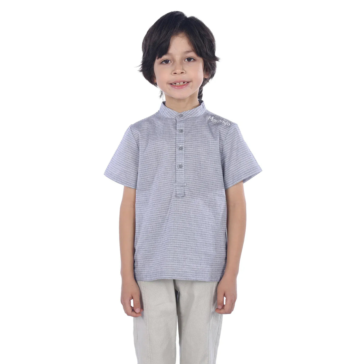 Dark Grey Striped Classic Blouse For Boys Image