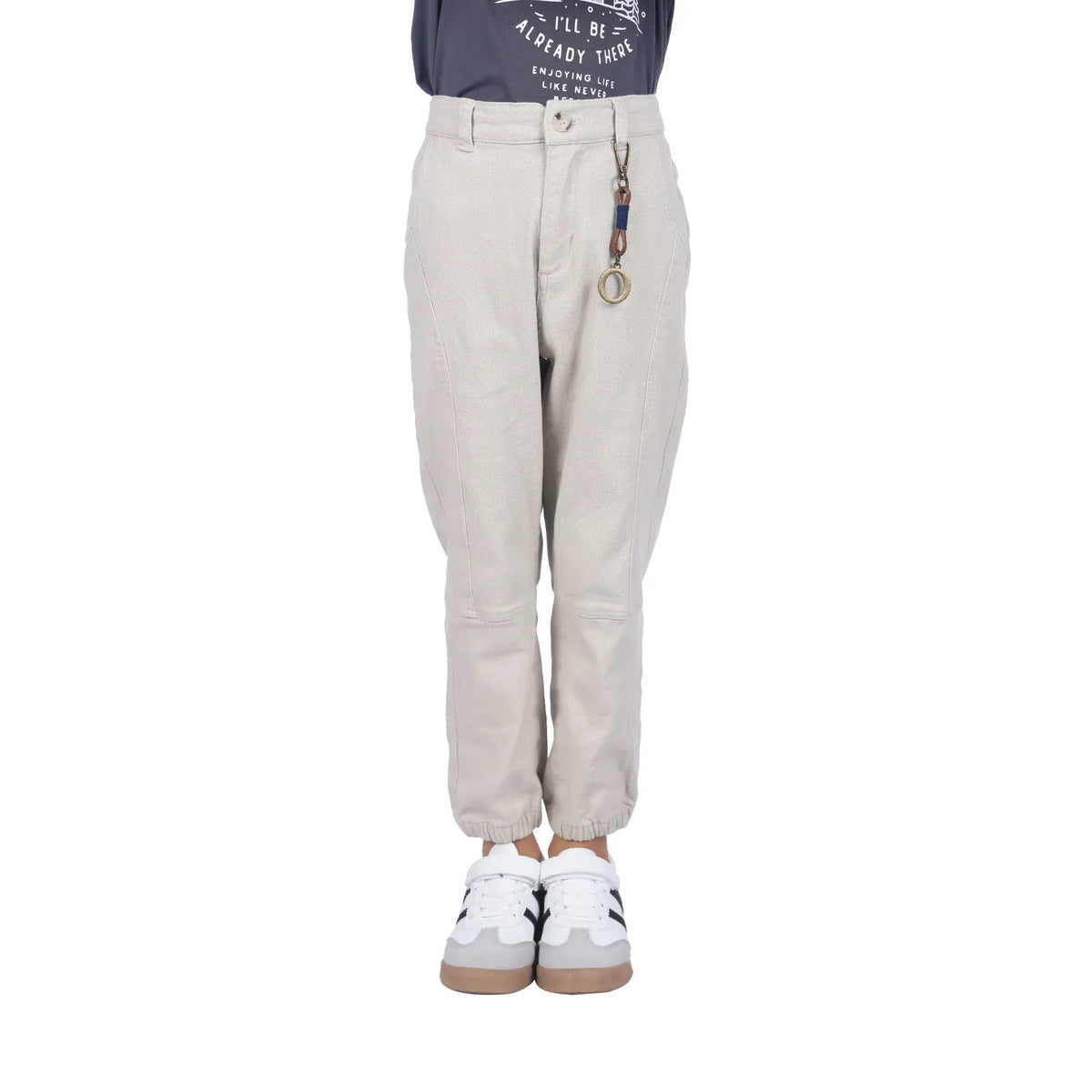 Grey Beige Plain Classic Pants For Boys Image