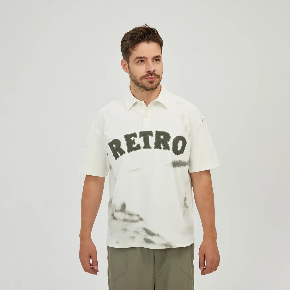 Light Beige Printed Polo Shirt for Men Image