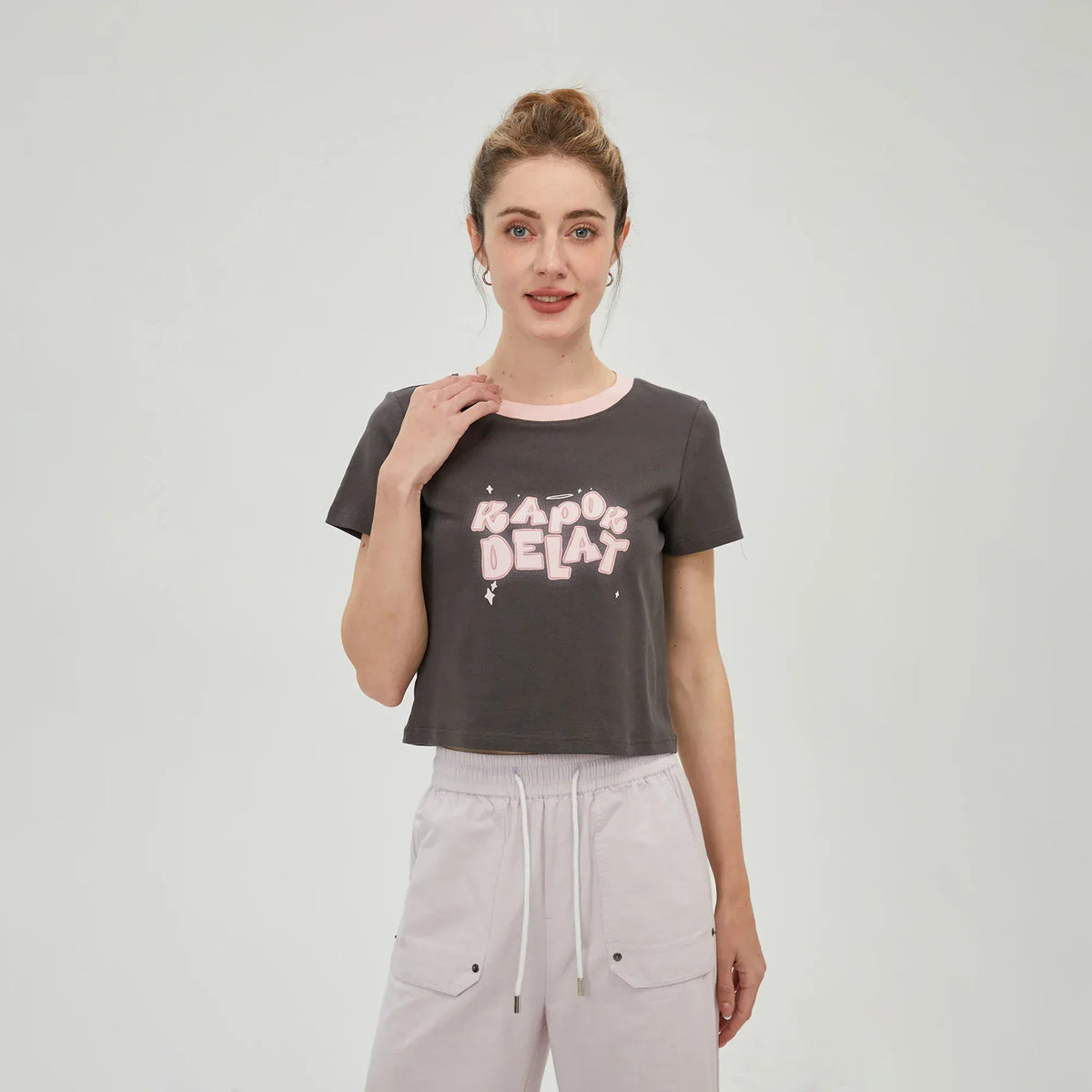 Dark Grey Printed T.Shirt for Women Image