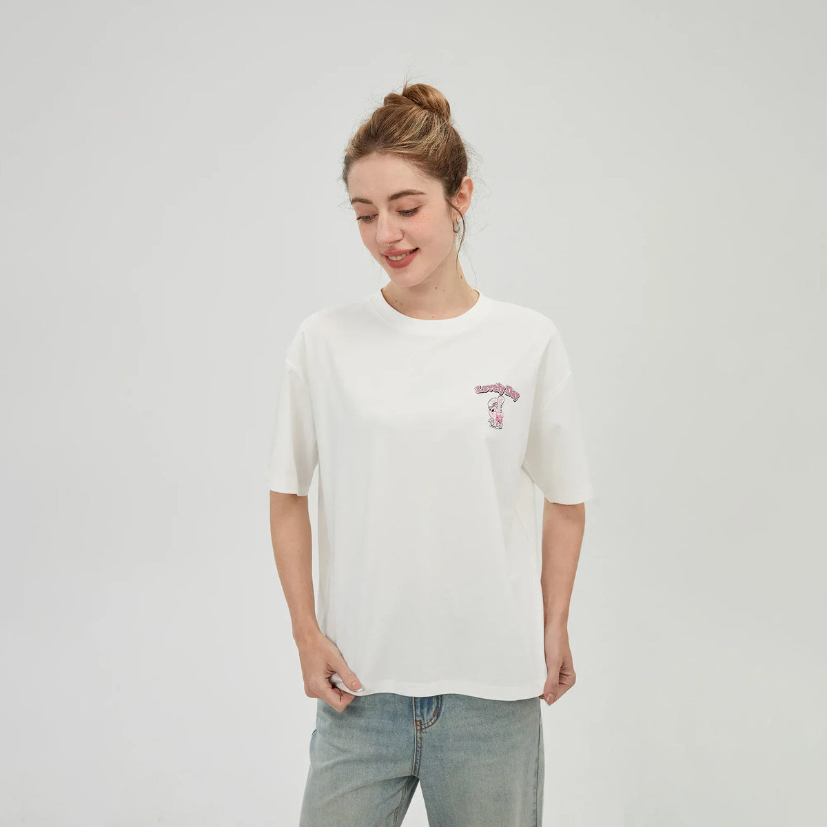 Off White Printed T.Shirt for Women Image