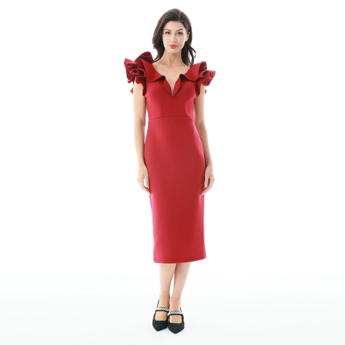 Maroon Plain Evening Dress for Women Image