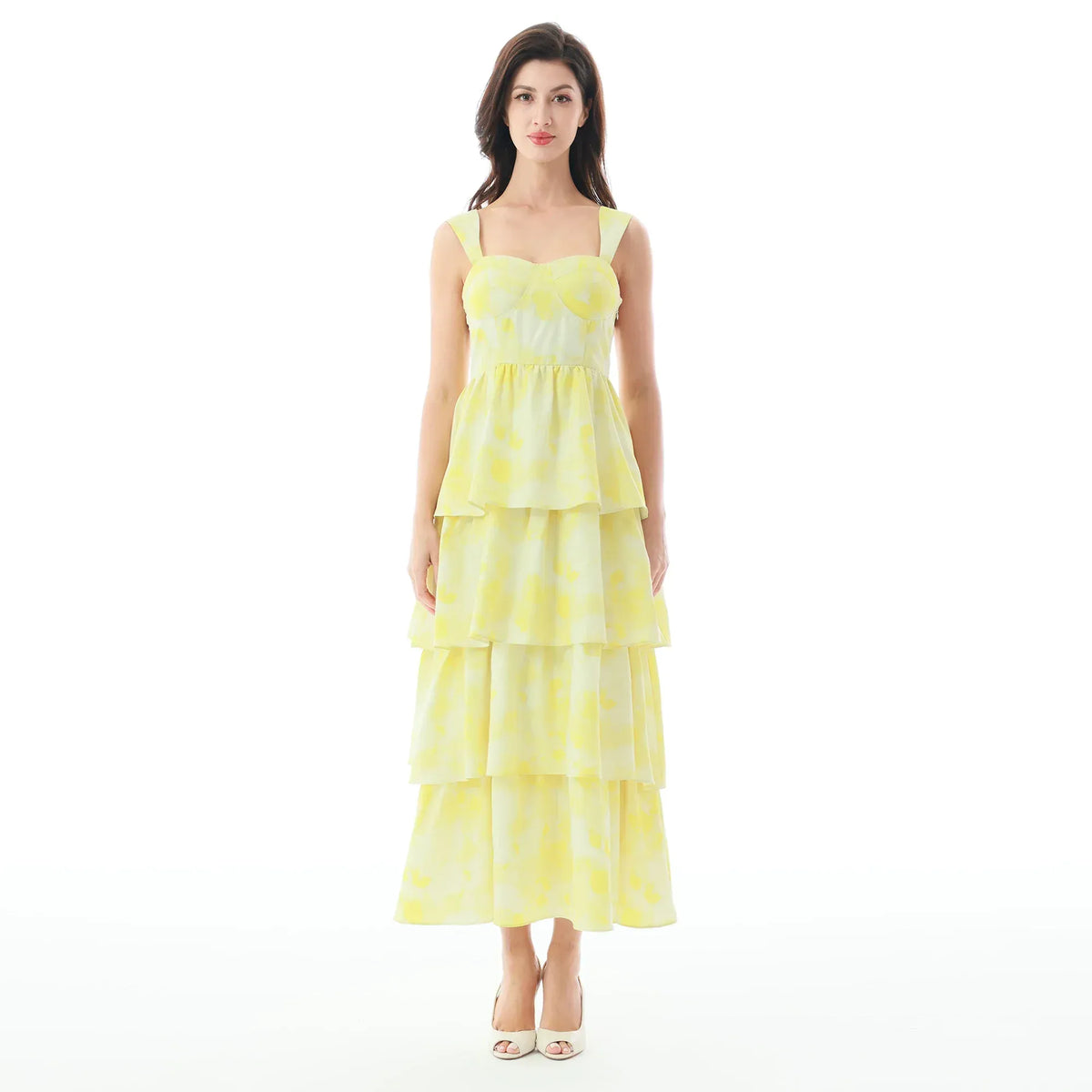 Yellow Printed Evening Dress for Women Image