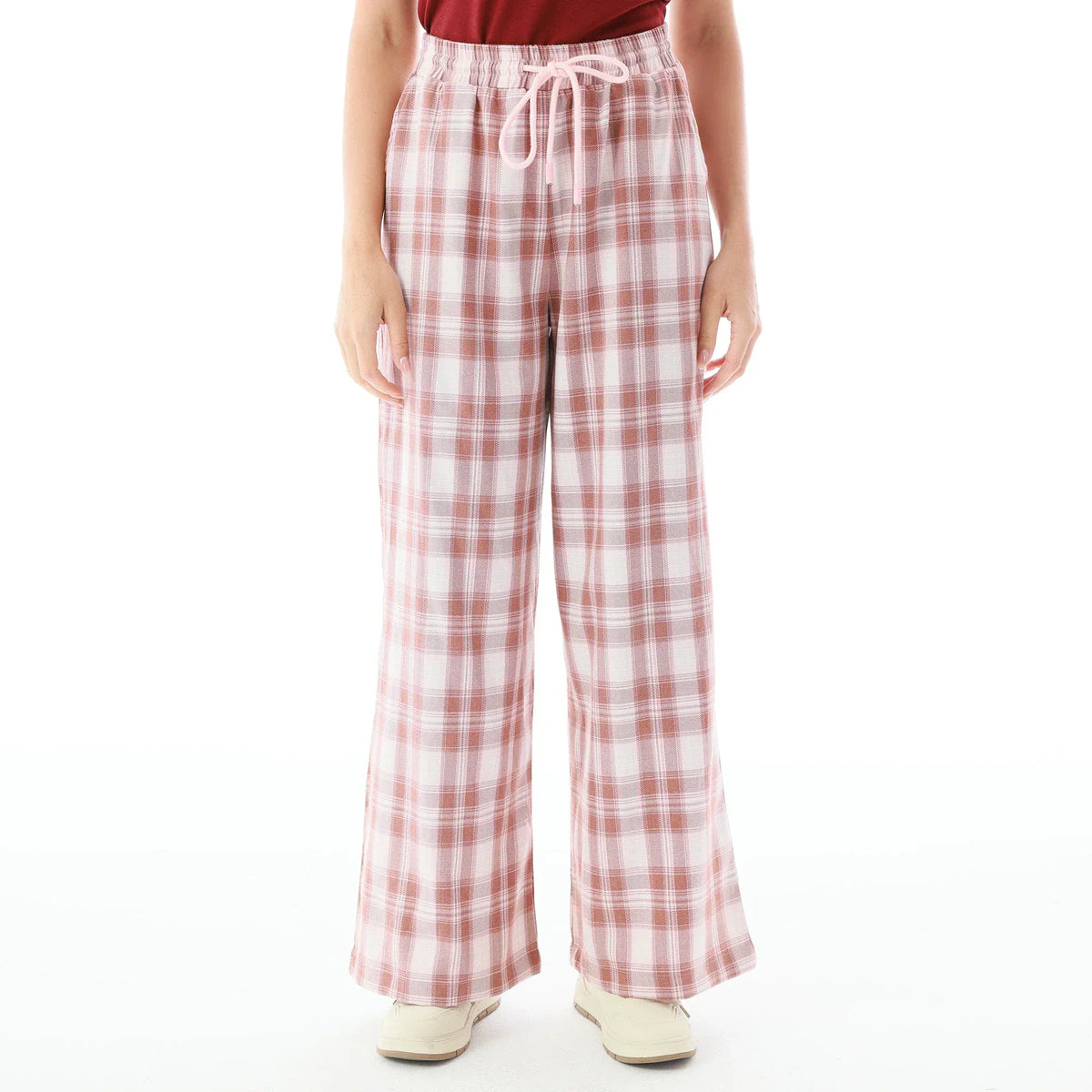 Pink Checked Pants for Women Image