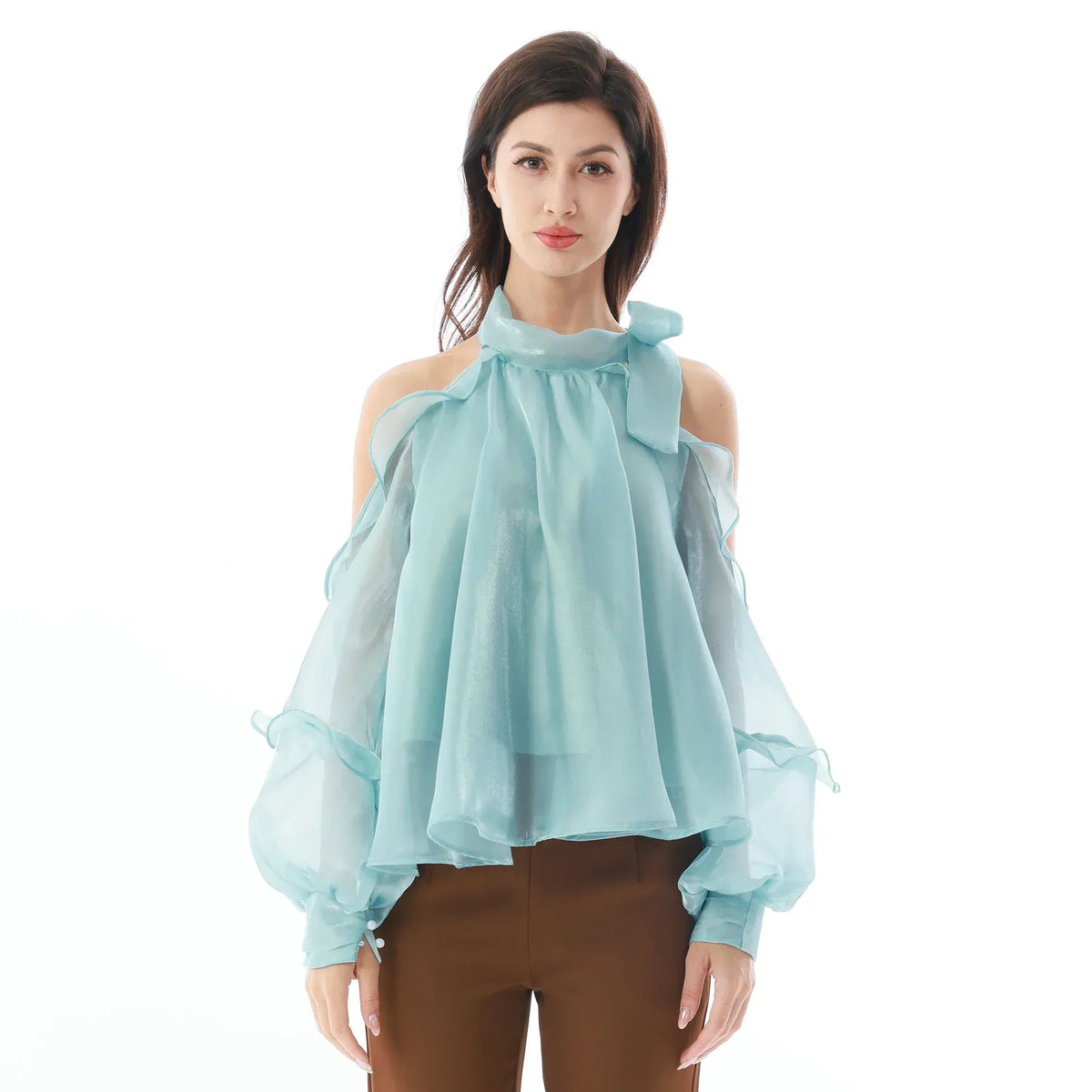 Blue Plain Blouse for Women Image