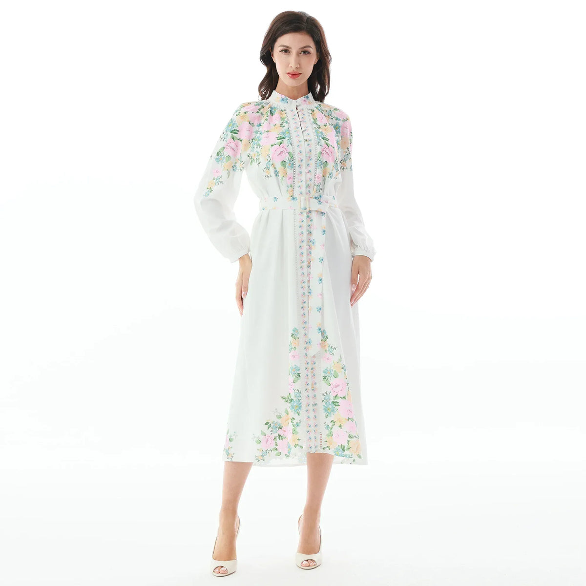 White Floral Dress for Women Image