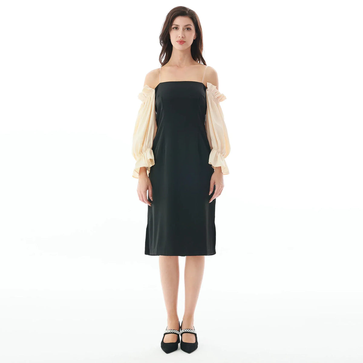 Black Color-Blocked Dress for Women Image