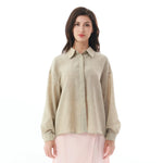 Khaki Solid Linen Shirt for Women Image