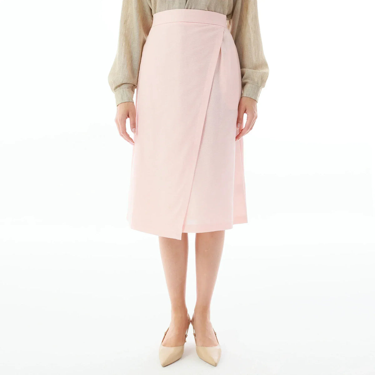 Pink Plain Linen Skirt for Women Image