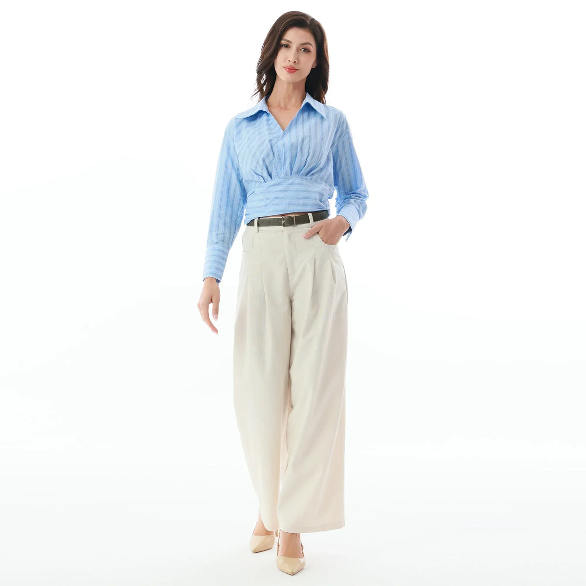 Striped Linen Blouse for Women Image