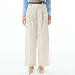 Beige Plain Linen Pants for Women Image