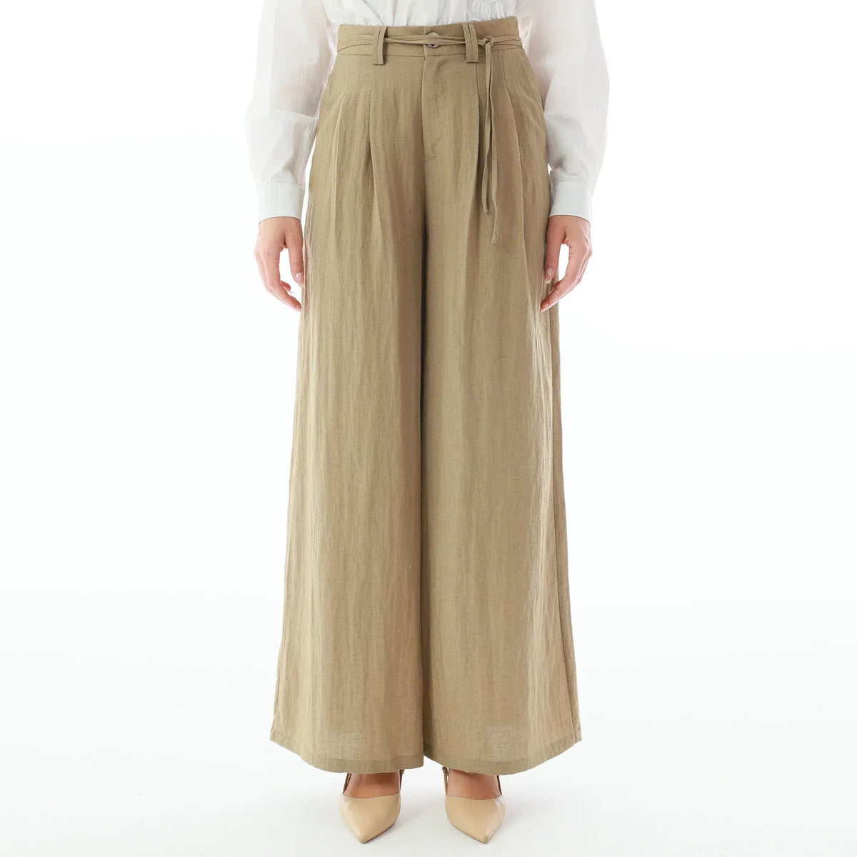 Brown Solid Linen Pants for Women Image