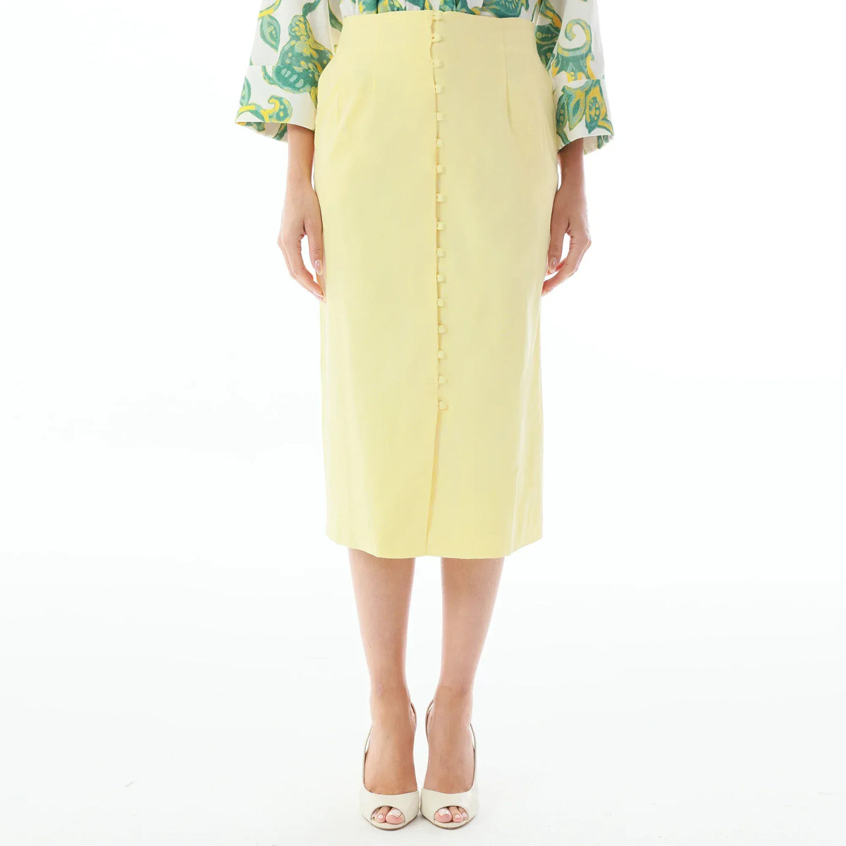 Yellow Plain Linen Skirt for Women Image