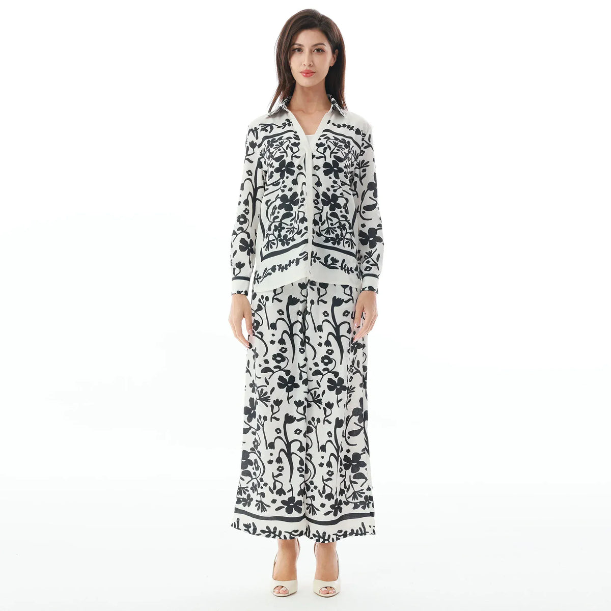 Black Floral Linen Set-2Pc for Women Image