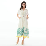 Beige Floral Linen Dress for Women Image