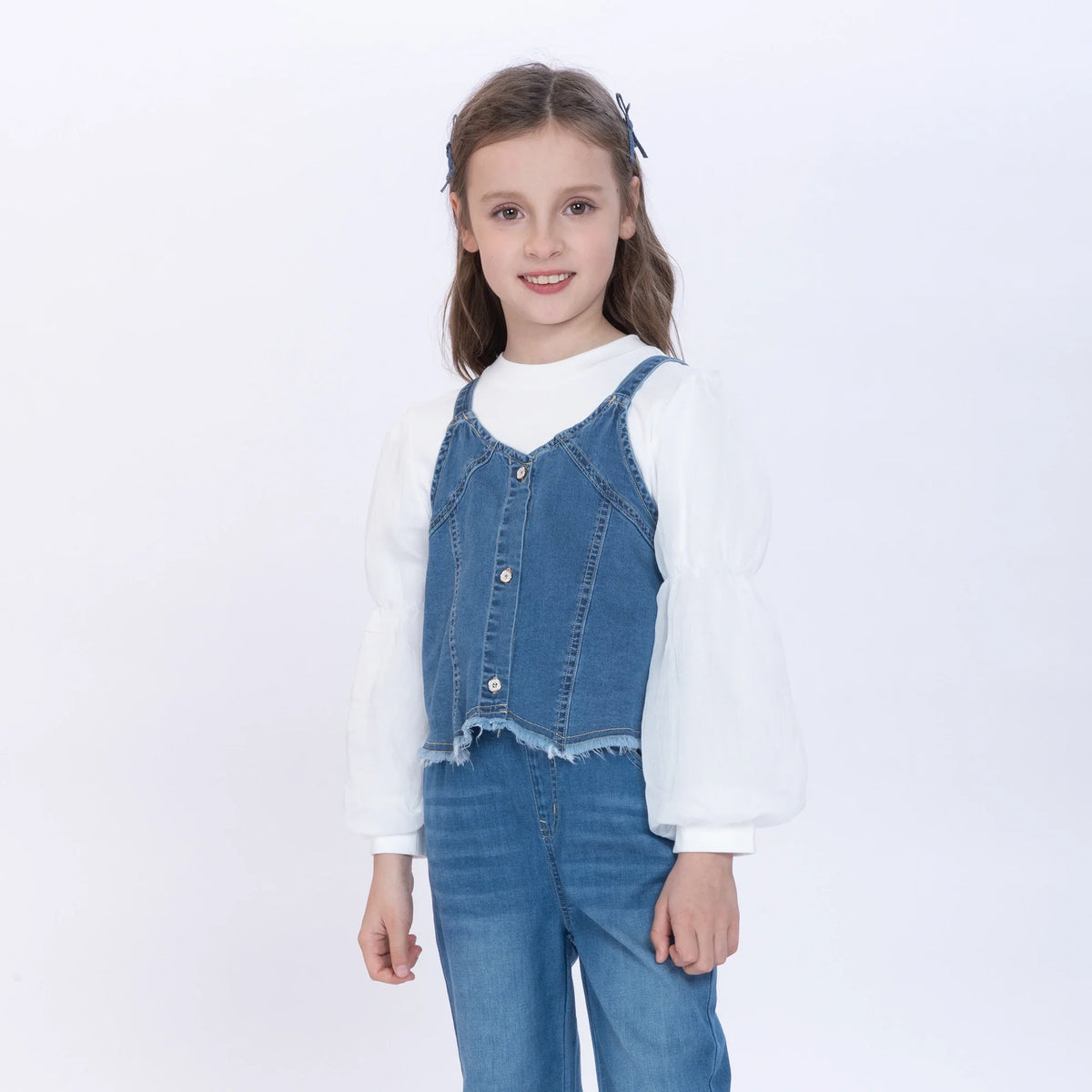 Jeans Blue Washed Jeans Waistcoat for Girls Image