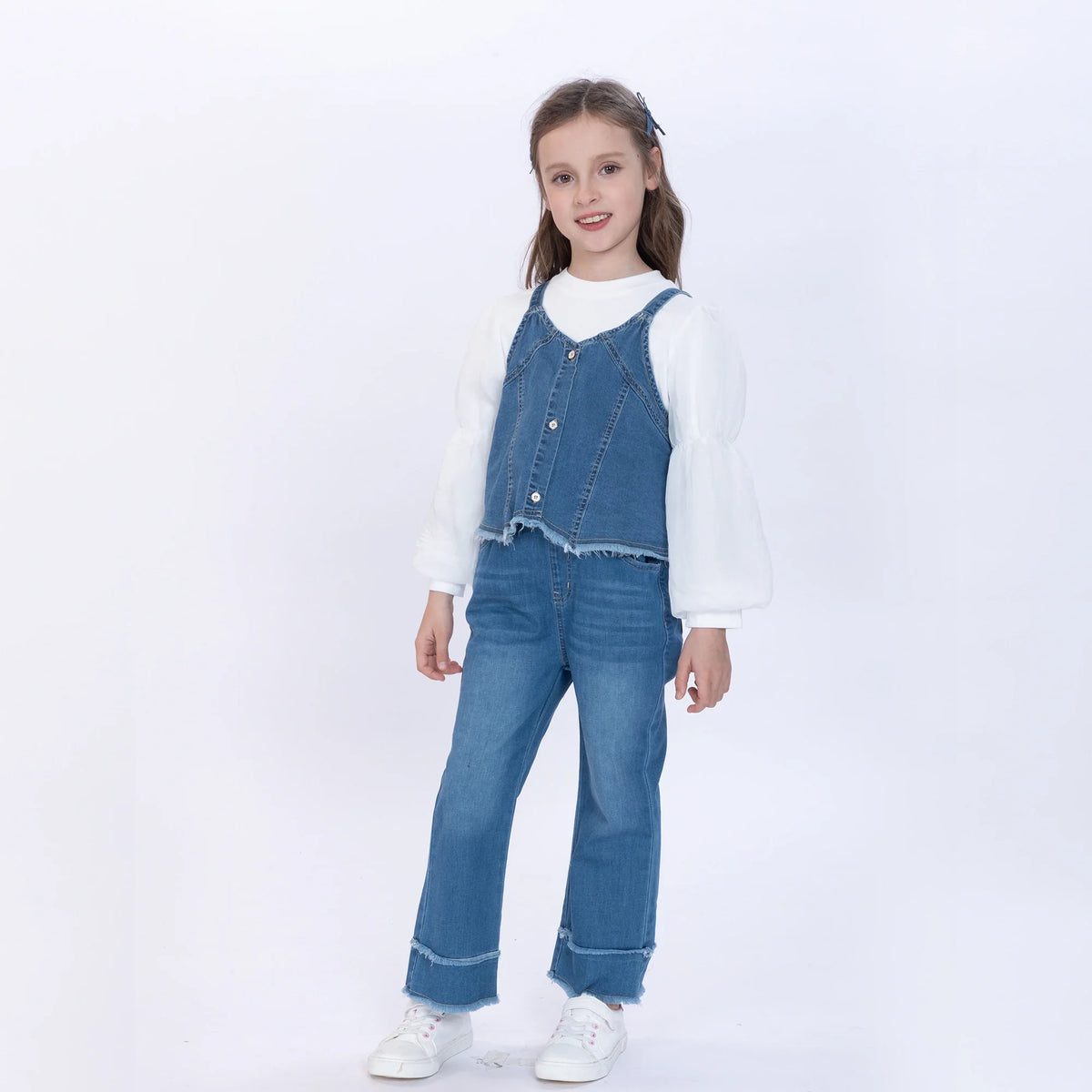 Washed Jeans Waistcoat for Girls Image