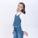 Washed Jeans Waistcoat for Girls Image