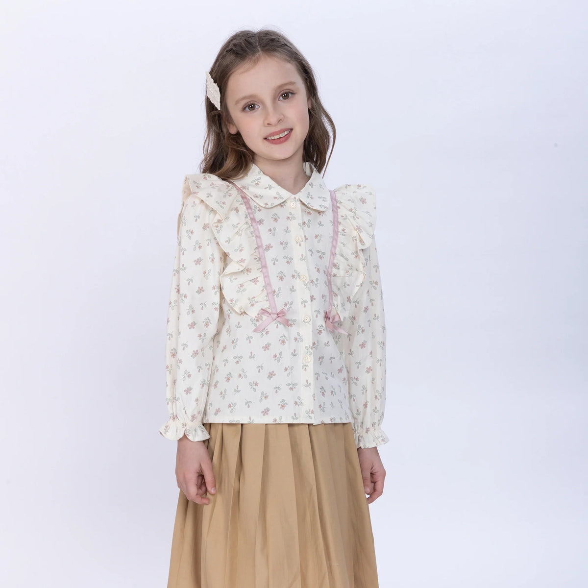 Light Yellow Floral Shirt for Girls Image