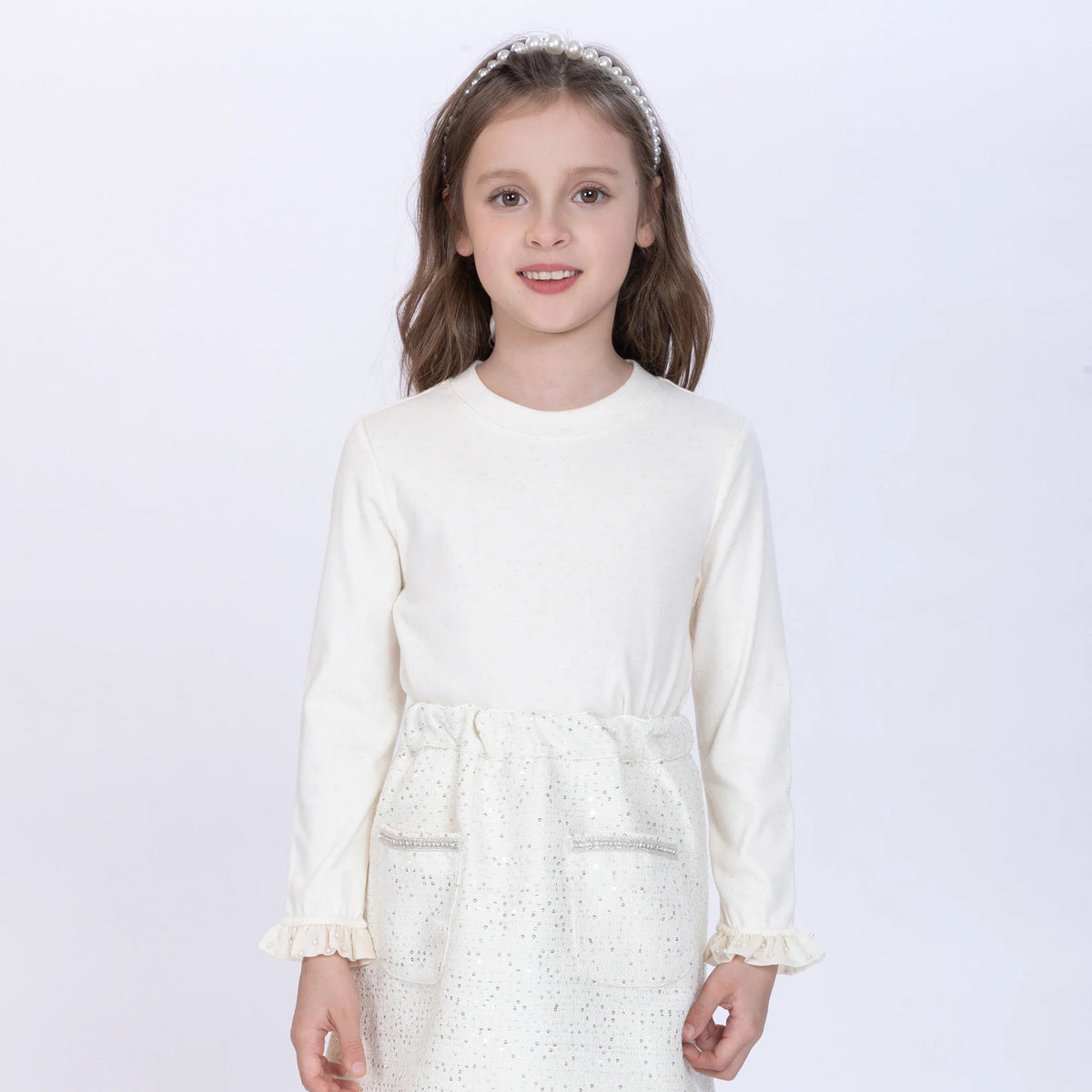 Beige Beaded T.Shirt for Girls Image