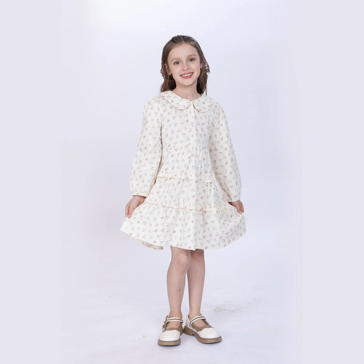 Beige Floral Dress for Girls Image