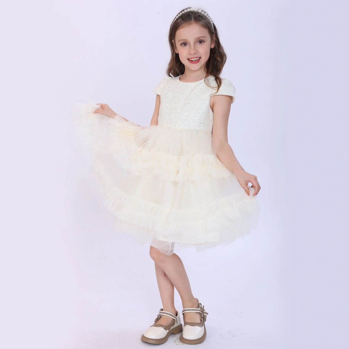 Beige Beaded Dress for Girls Image