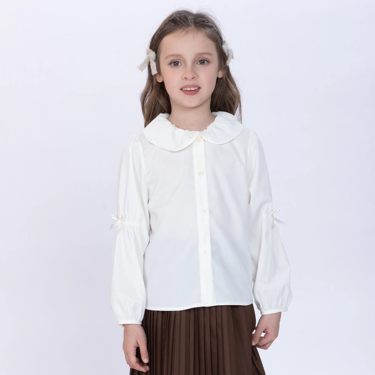 Off White Plain Shirt for Girls Image