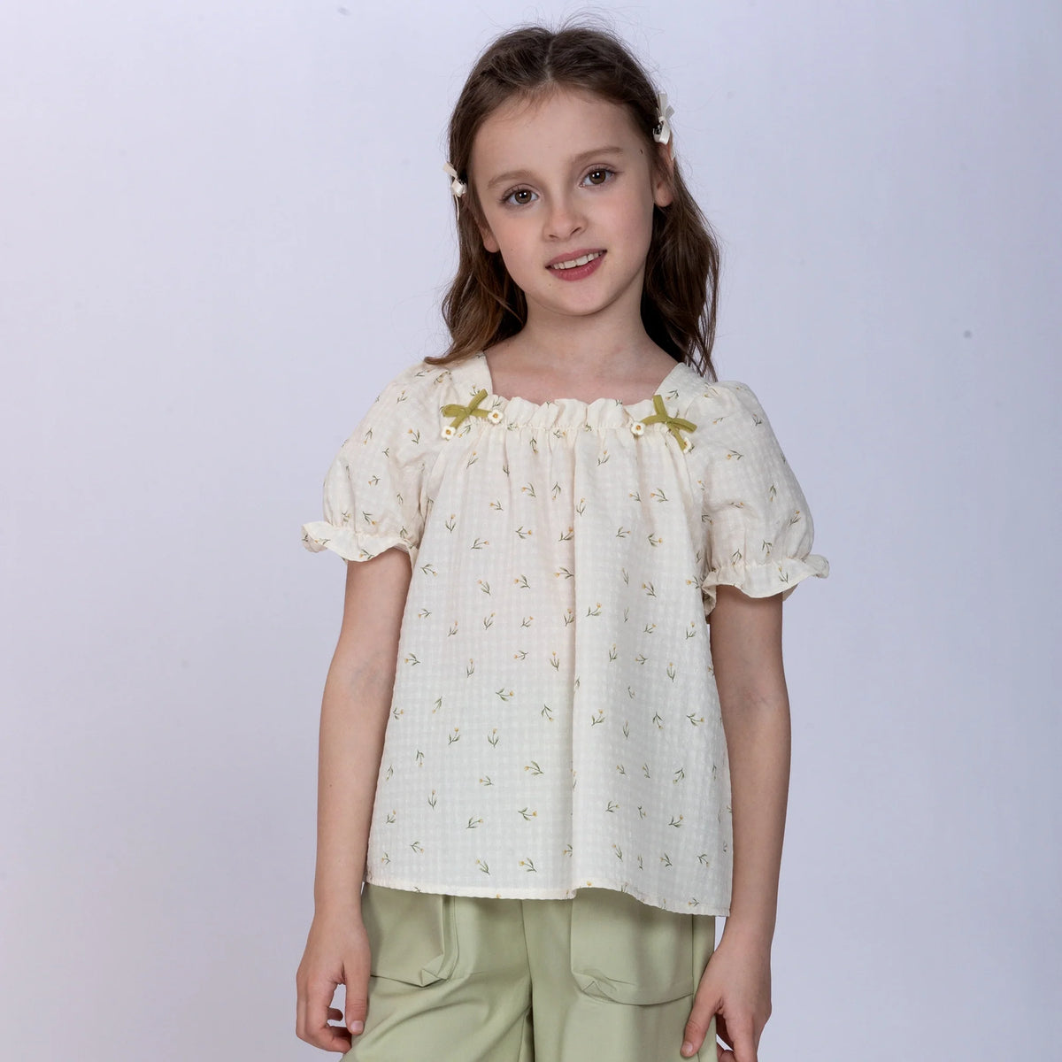 Light Yellow Floral Blouse for Girls Image