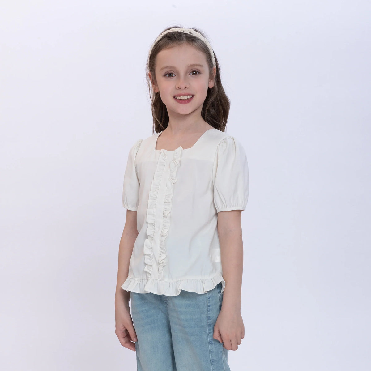 Beige Plain Blouse for Girls Image