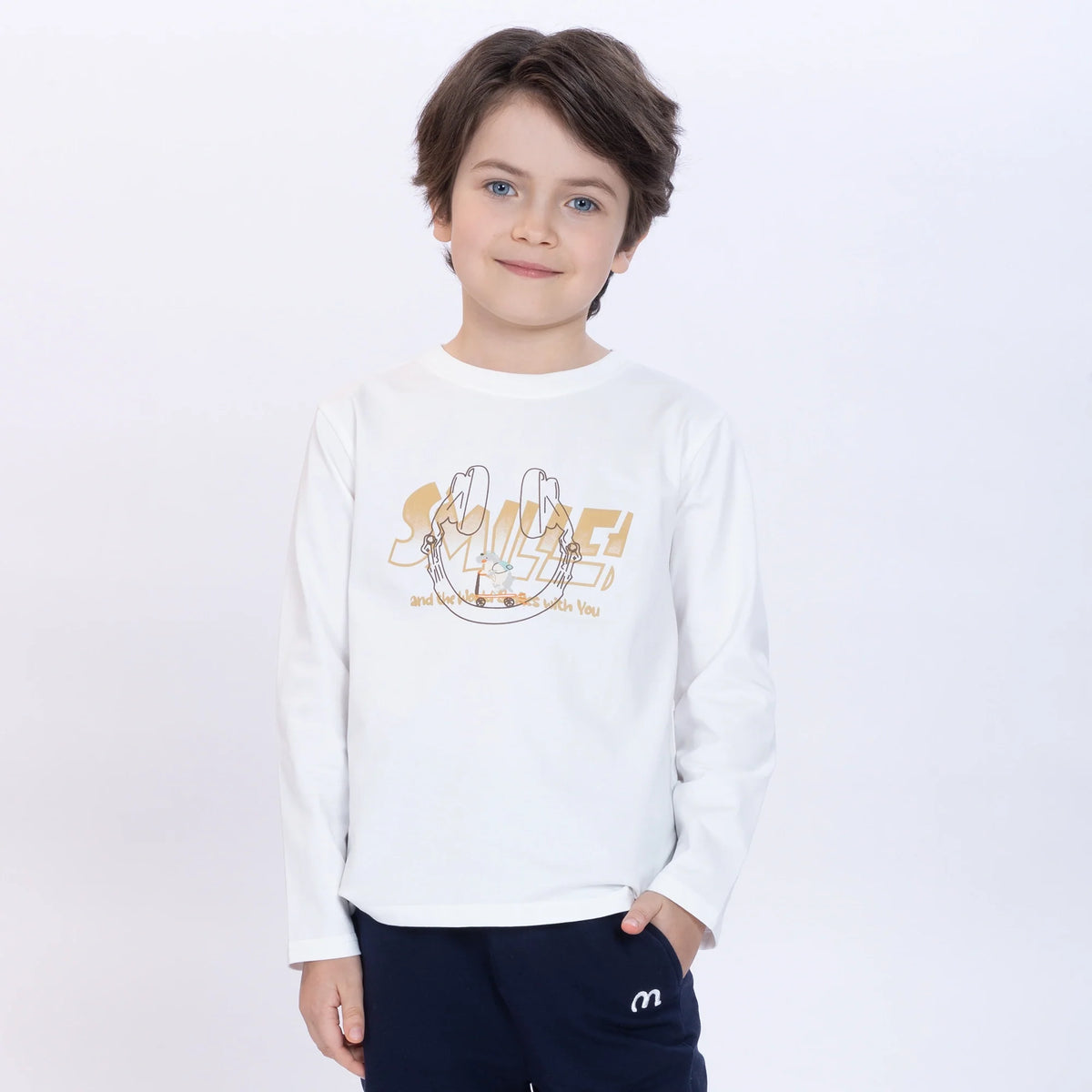 White Printed T.Shirt for Boys Image
