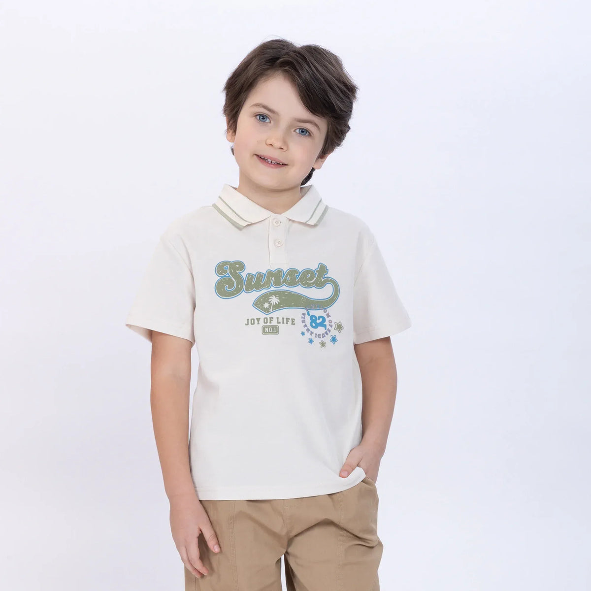 Beige Printed Polo Shirt for Boys Image