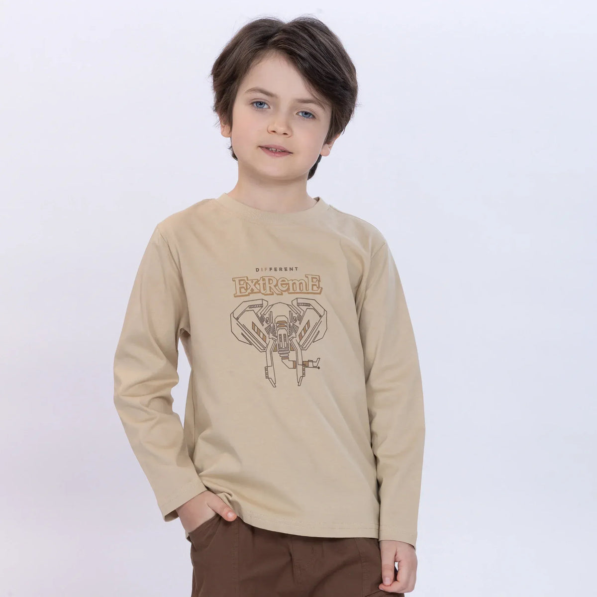 Dark Beige Printed T.Shirt for Boys Image
