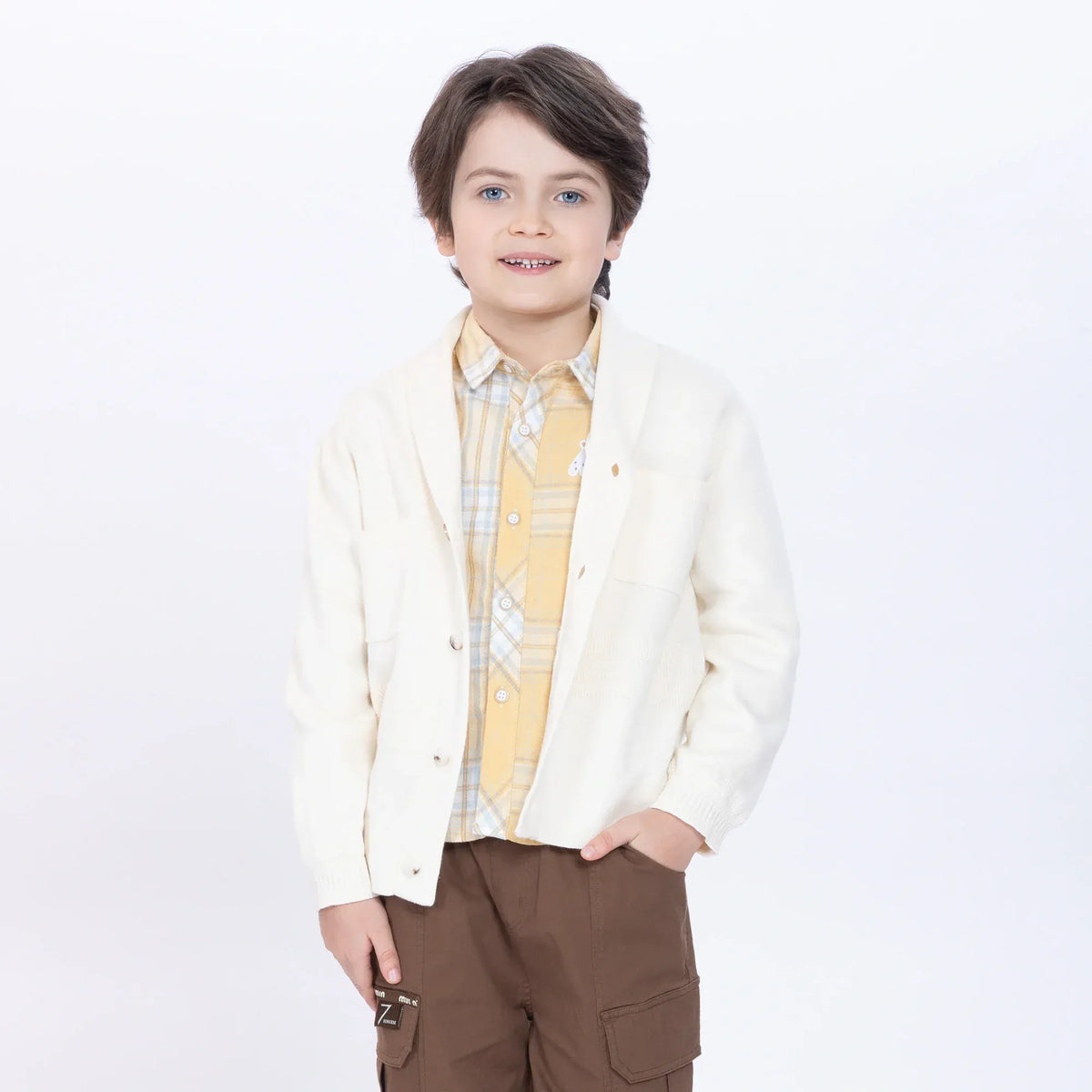 Beige Jacquard Jacket for Boys Image