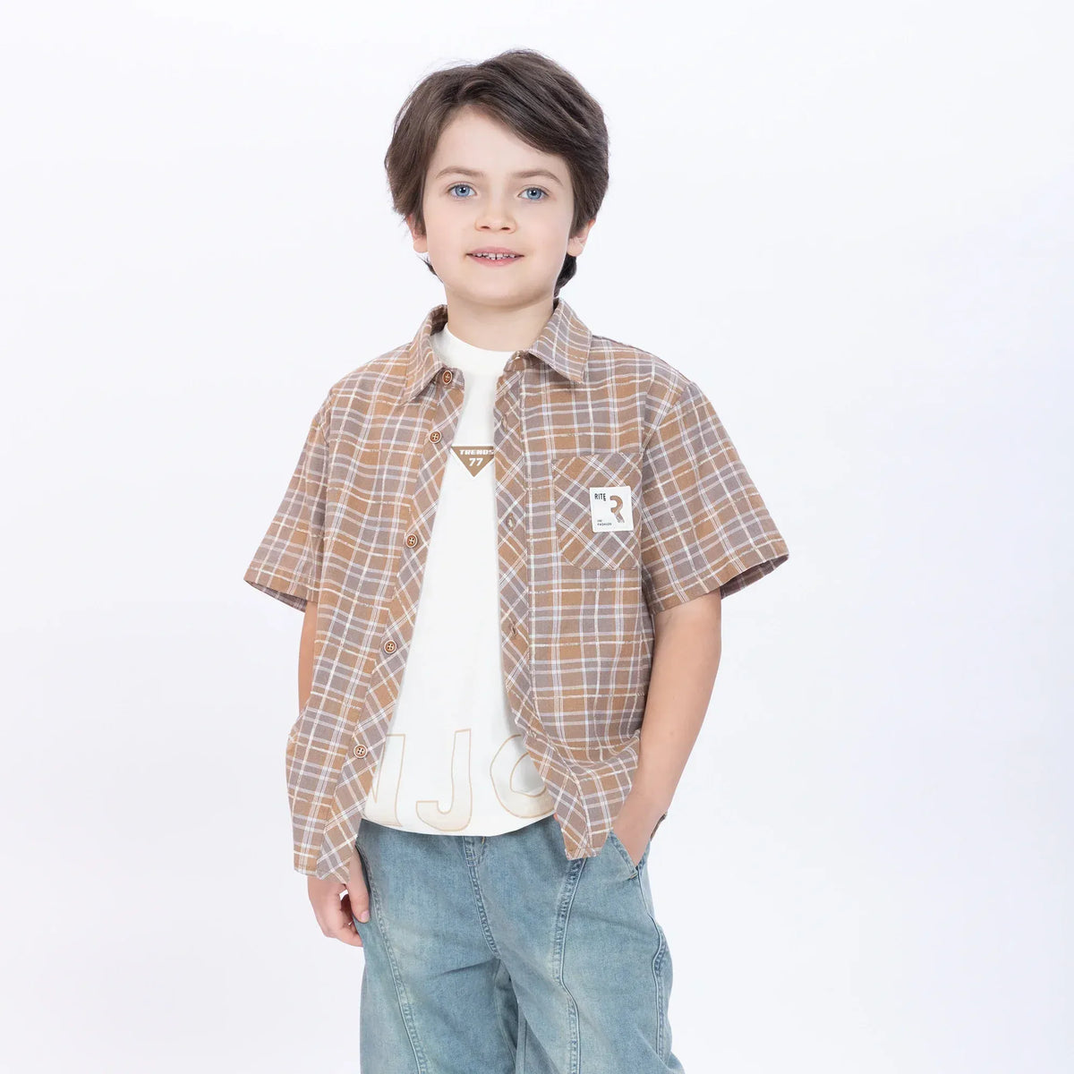 Khaki Checked Shirt for Boys Image