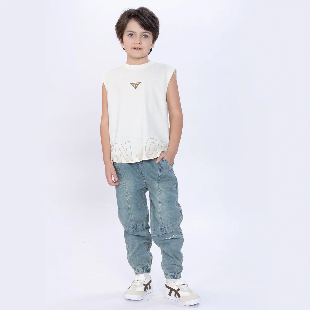 Printed Sleeveless T-Shirt for Boys Image