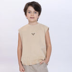 Khaki Printed Sleeveless T-Shirt for Boys Image