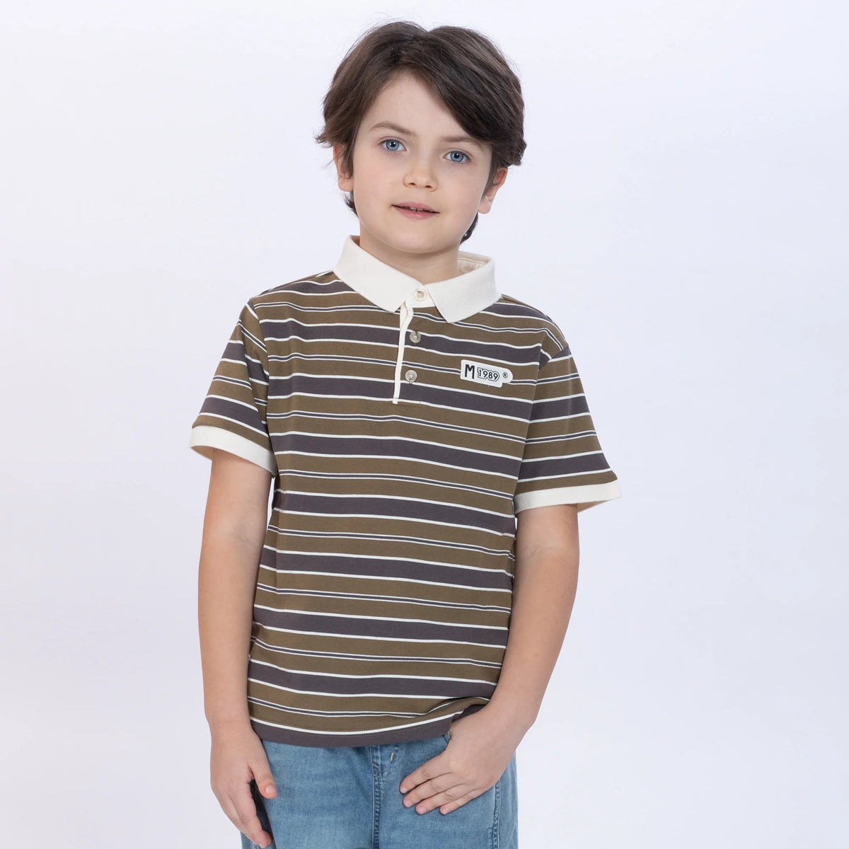 Green Striped Polo Shirt for Boys Image