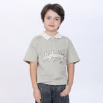 Grey Green Printed Polo Shirt for Boys Image
