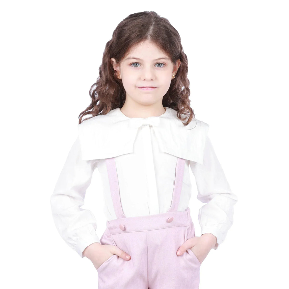 Off White Plain Classic Shirt for Girls Image