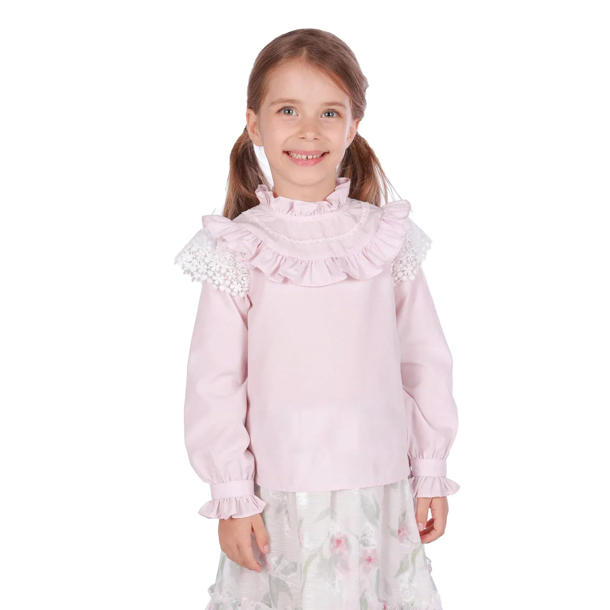 Light Pink Laced Classic Blouse for Girls Image