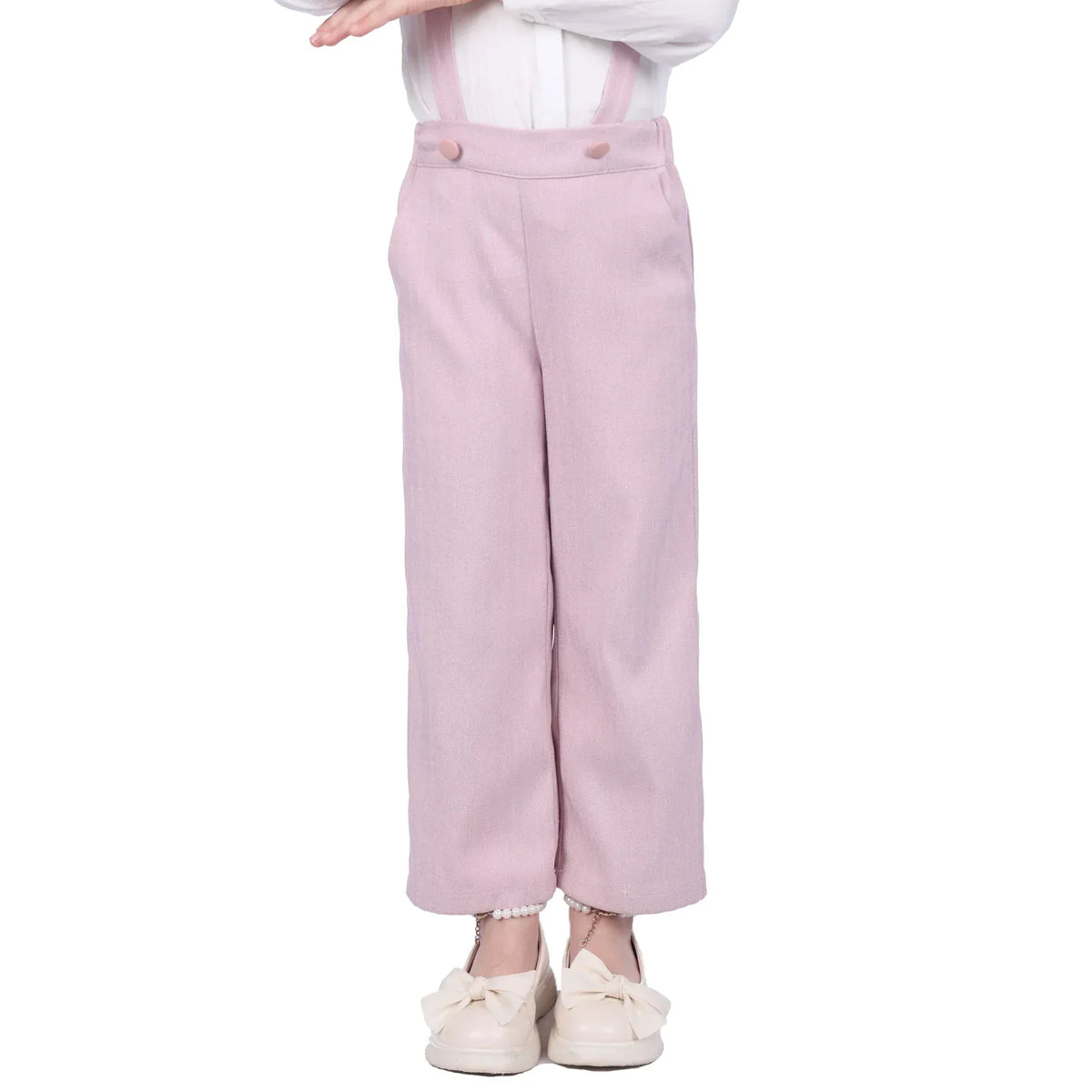 Light Pink Solid Classic Pants for Girls Image