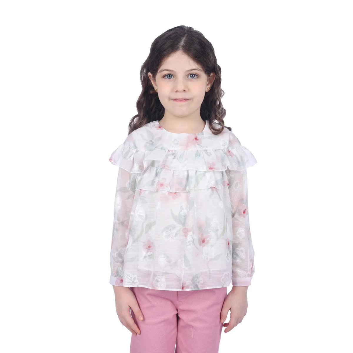 Pink Floral Classic Blouse for Girls Image