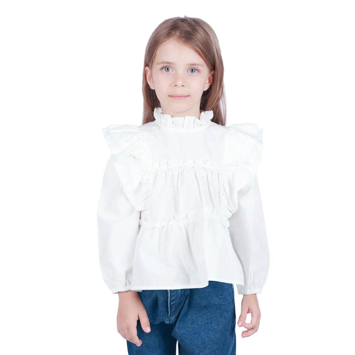 Off White Laced Classic Blouse for Girls Image