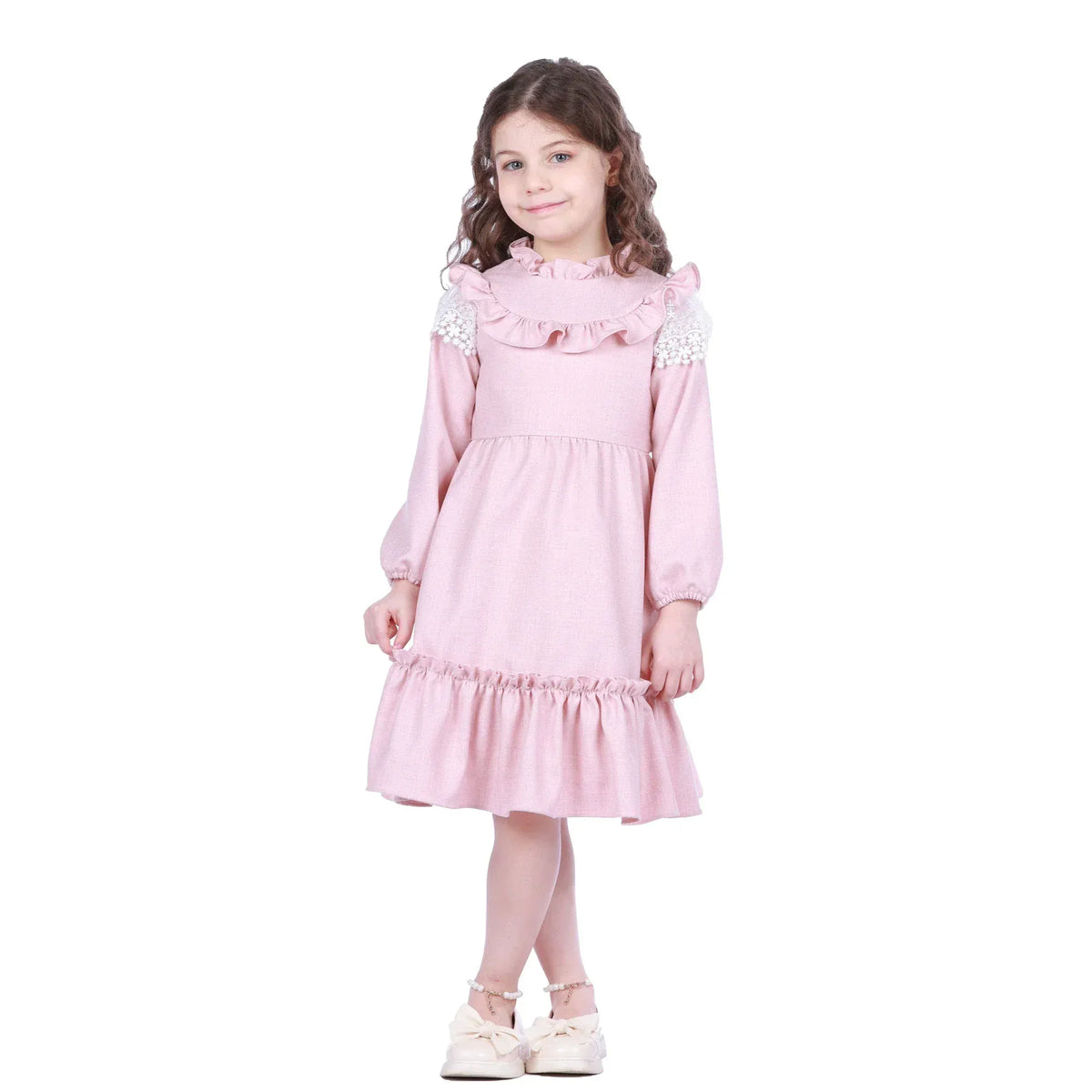 Pink Laced Classic Dress for Girls Image