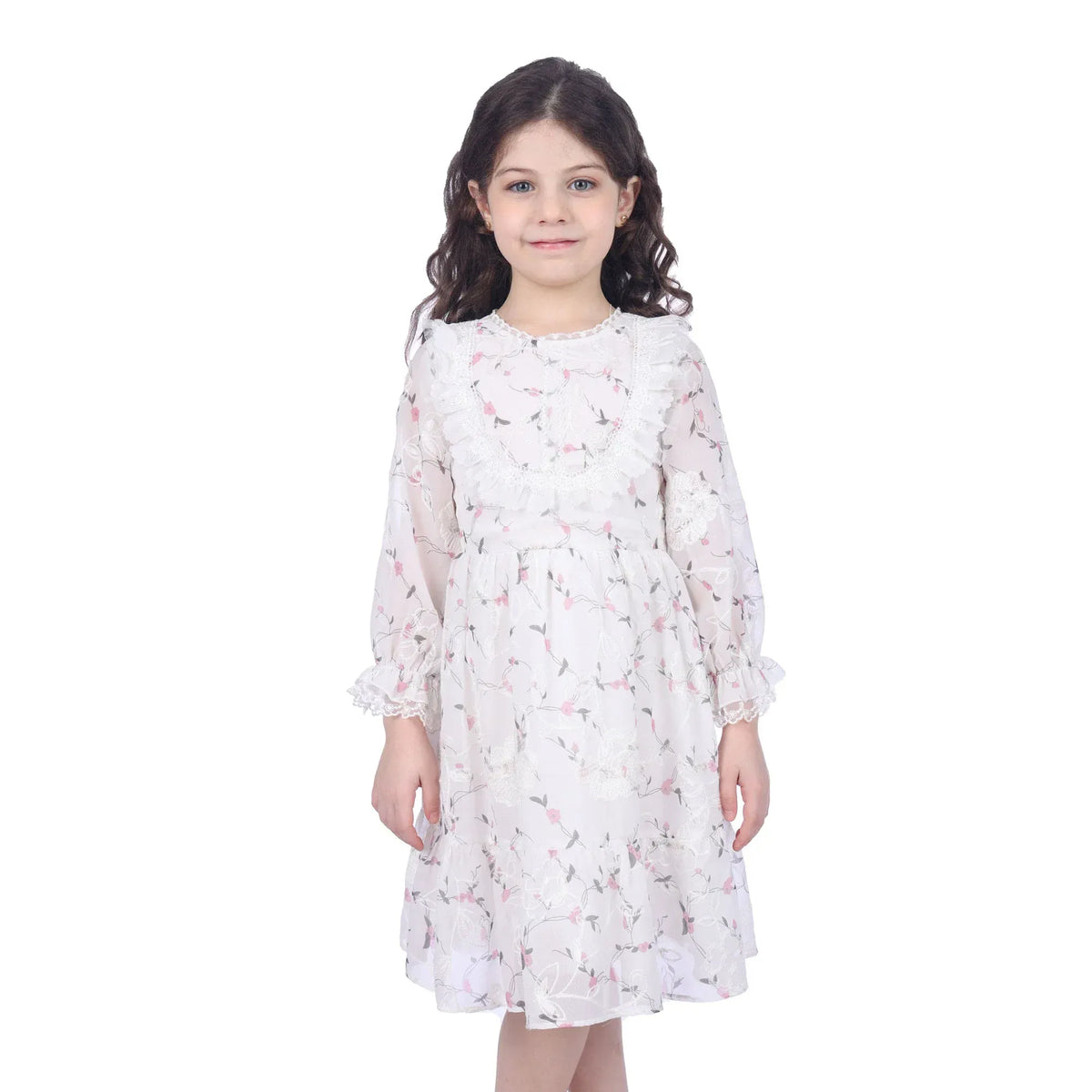 Pink Floral Classic Dress for Girls Image