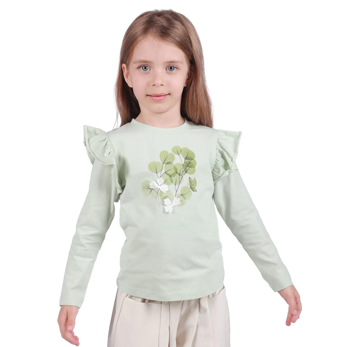 Light Green Floral Classic T.Shirt for Girls Image