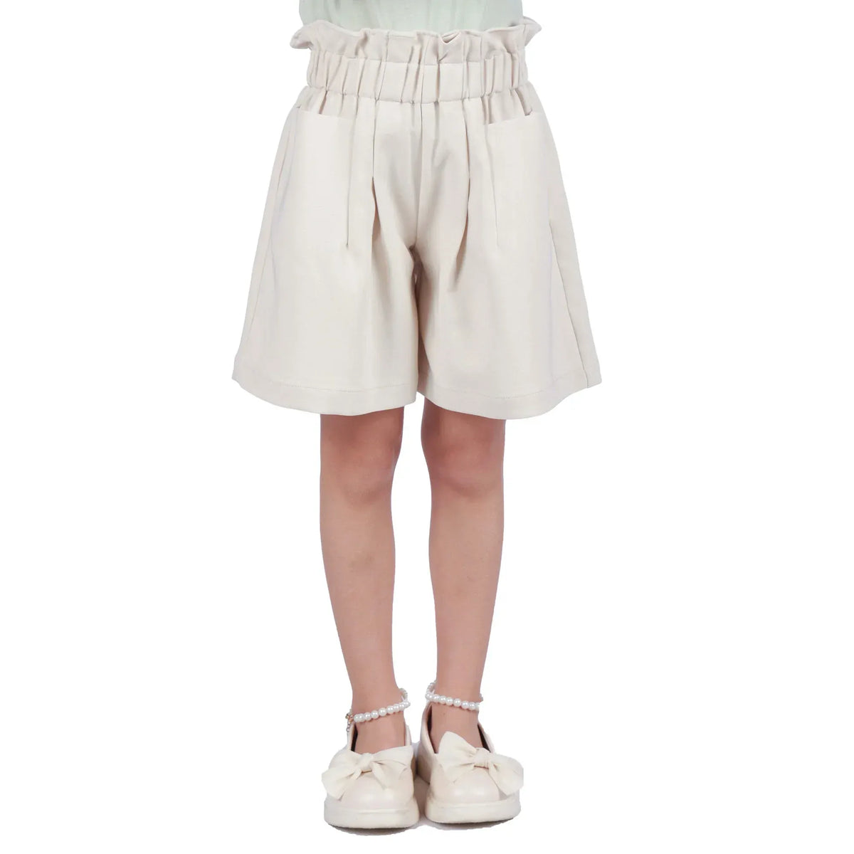 Beige Plain Classic Shorts for Girls Image