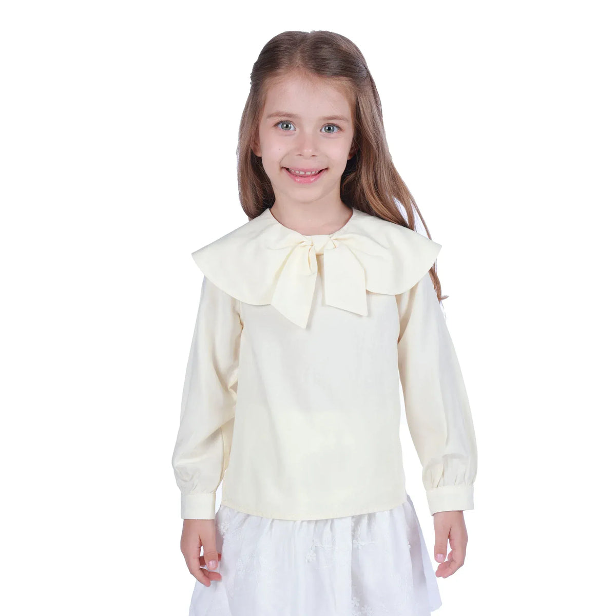 Beige Plain Classic Blouse for Girls Image